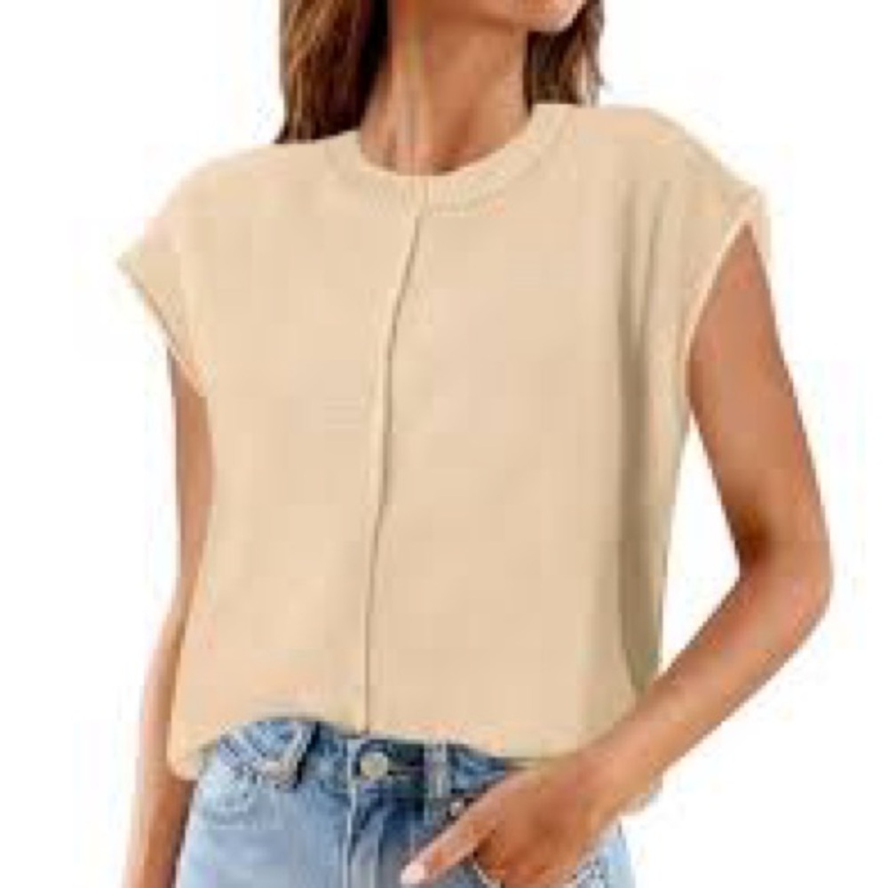 Tan Cropped Sweater Vest | Neutral Knit Top | Minimalist Style | Size 4
